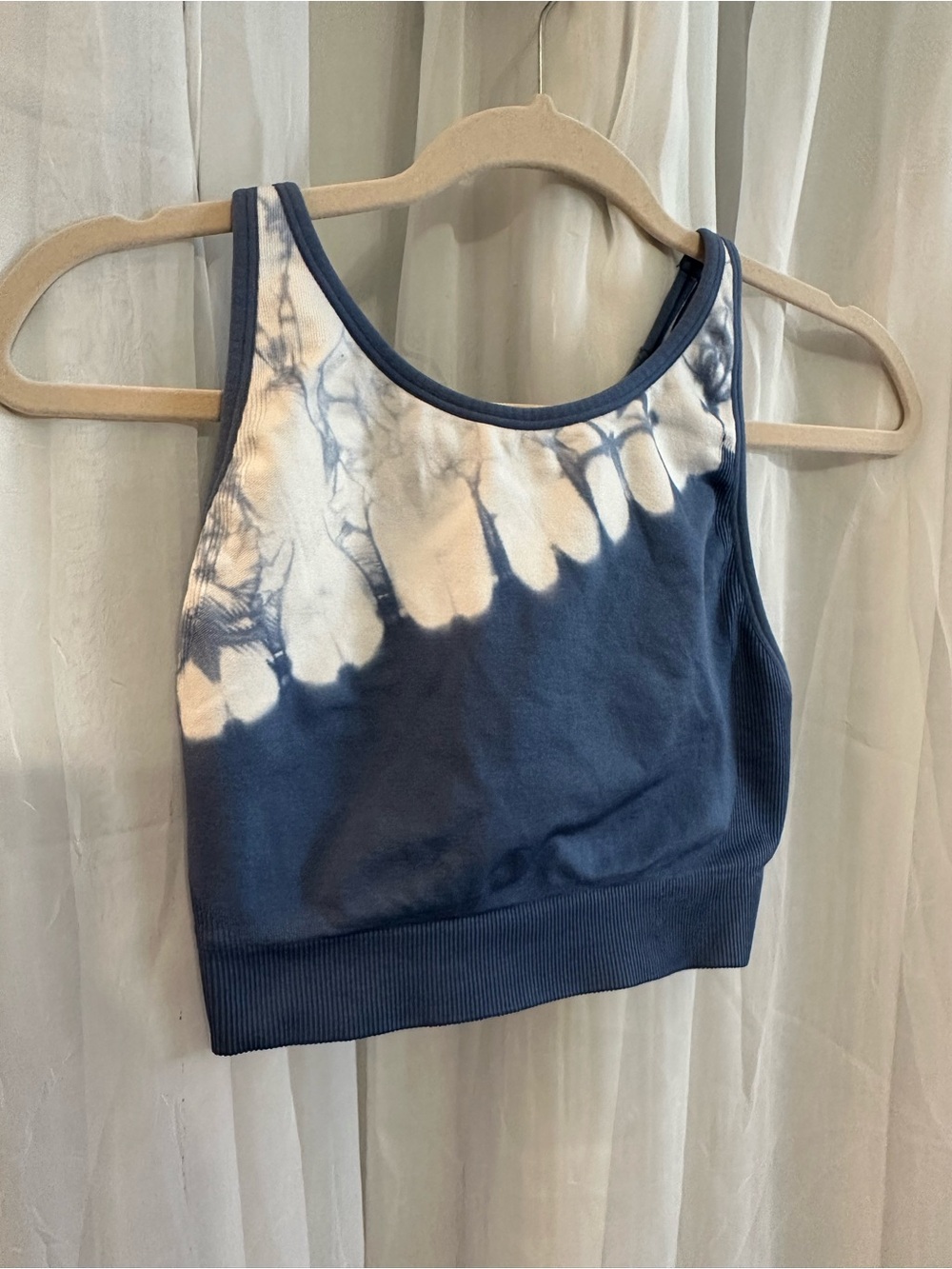 Tie-Dye Blue and White Crop Tank Top with Strappy Back